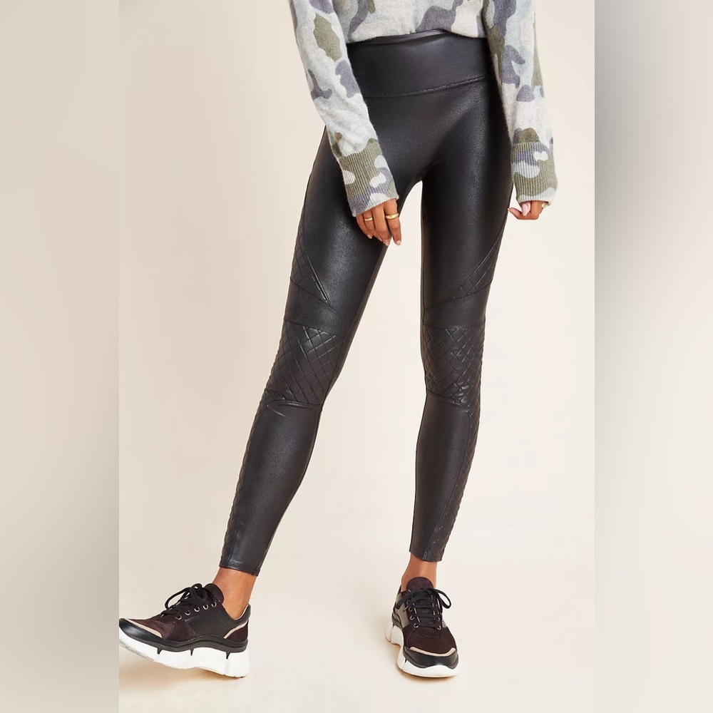 Spanx Quilted Moto Faux Leather Leggings Large